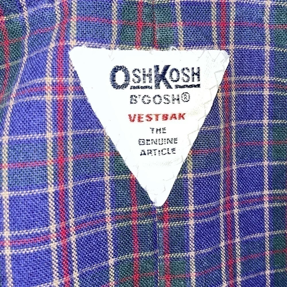OshKosh B'Gosh Plaid Overall Vestbak Full Length Adjustable Straps Snap Closure